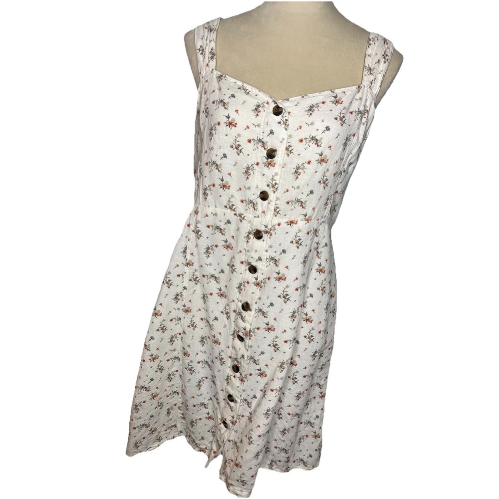 American Eagle Floral Button Front Midi Dress Smocked Back Size XL Cream
